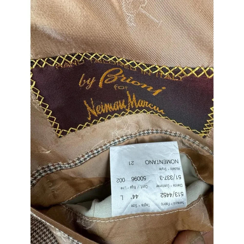 Brioni Nomentano Blazer 44L Cashmere Silk Cream Orange Houndstooth Sport Coat
